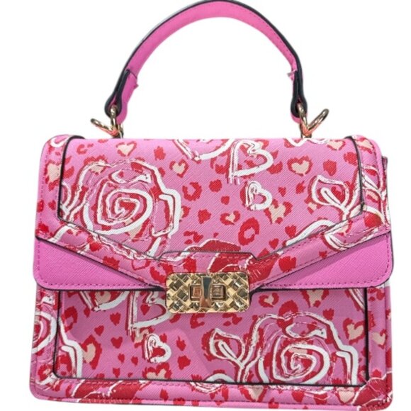 Aldo Handbag & Crossbody Purse Red & Pink Hearts Flowers - Picture 1 of 11